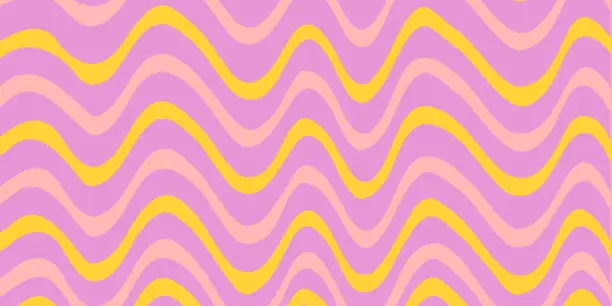 Vector illustration of Psychedelic trippy Y2K retro wavy lines background. Simple vector illustrations. Groovy wave print. Vintage psychedelic groovy background. Abstract retro 70s trippy wavy swirl pink background