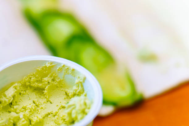 Cottage cheese with avocado on the background of food