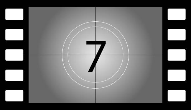istock Old film countdown number 7. Flat, gray, cinematography design, old film countdown, number 7, retro film strip. Vector illustration 1955495543