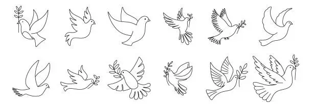 Vector illustration of Collection doodle doves