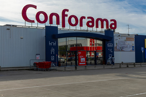 Lisbon, Portugal. 11 December 2023. Conforama store with big logo. Conforama is Europe's second-largest home furnishings retail chain with over 200 stores.