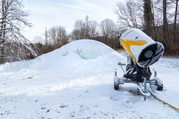istock Snow cannon for producing artificial snow for ski slopes. Artificial snow system. 1955542816