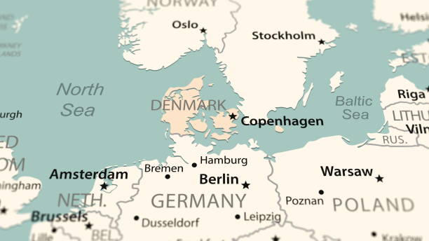 Denmark on the world map. Denmark on the world map. Shot with light depth of field focusing on the country. aalborg stock illustrations