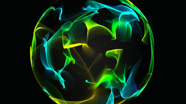 istock Magic blue glowing sphere energy with particle lights motion graphic. Abstract blue glow light energy, plasma ball effect on black background 1955609255
