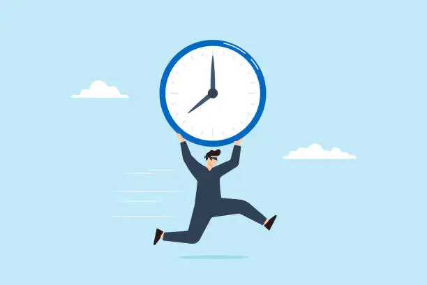 Vector illustration of Burglar stealing time clock and run away