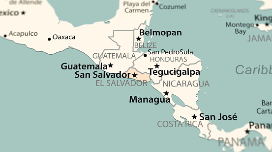 El Salvador on the world map. Shot with light depth of field focusing on the country.