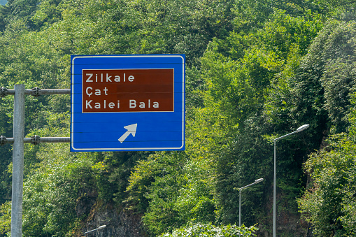 Rize city road sign. Traffic direction sign. Road sign in Zilkale
