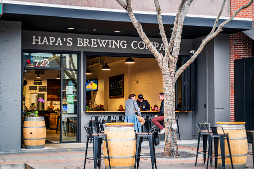 San Carlos, CA - November 22, 2023: Hapa's Brewing Company at 722 Laurel Street.