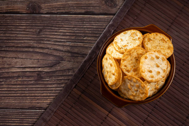 istock Pile of rice chips snack. Rice Crackers. 1955645533