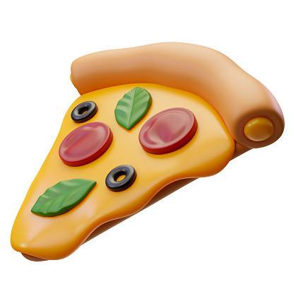 3d Render Illustration slice of pepperoni and olives pizza