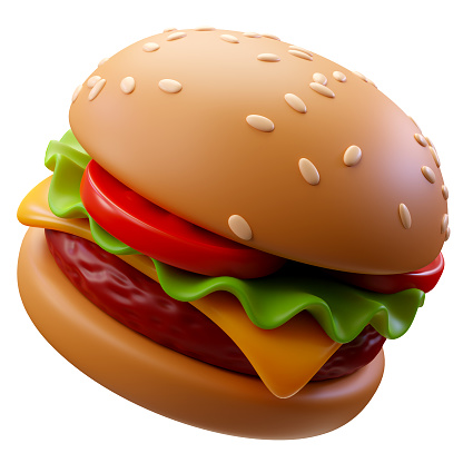 3d rendering icon of delicious cheeseburger with vegetables