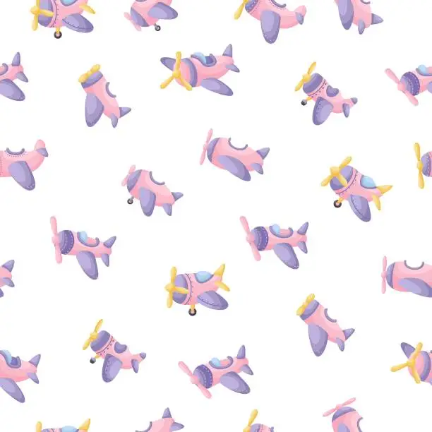 Vector illustration of Cute children's seamless pattern with pink planes. Creative kids texture for fabric, wrapping, textile, wallpaper, apparel. Vector illustration