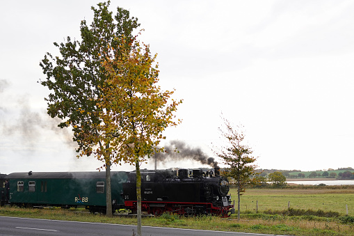 Baabe, Rügen, Germany - October 29 2023: The steam locomotive of the \