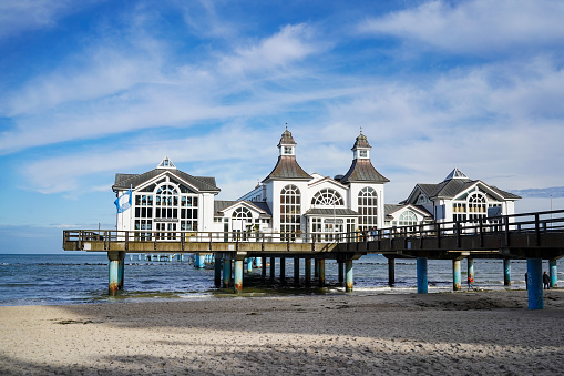 Sellin, Rügen, Germany - October 29 2023: The pier in Baltic seaside resort Sellin on the island Rügen.