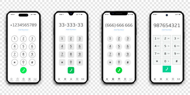 illustrazioni stock, clip art, cartoni animati e icone di tendenza di set di tastiere per cellulari. tastiera utente con numeri e lettere sugli schermi degli smartphone isolati su sfondo trasparente. - tastiera di computer