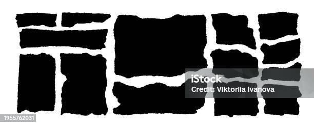 Vintage Ragged Box Vector Set Of Jagged Paper Textures Black Rectangle Shapes With Ripped Edges ...
