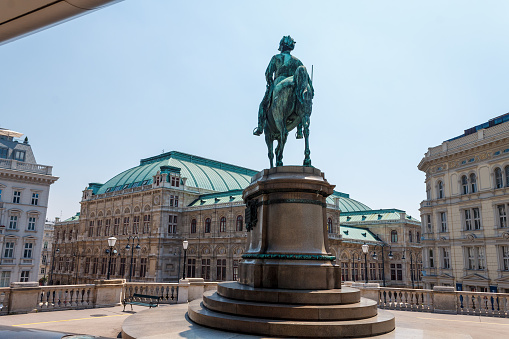 Bronze Statue of horseback riding Archduke Albrecht in Vienna, Austria.