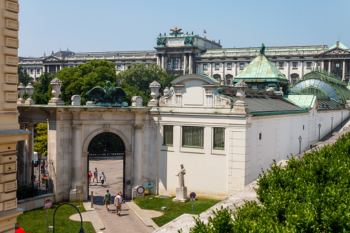 Oslo, Norway - 25th of September, 2015. The cobbled courtyard, front view and entrance of Oslo Royal Palace in Oslo, Norway.