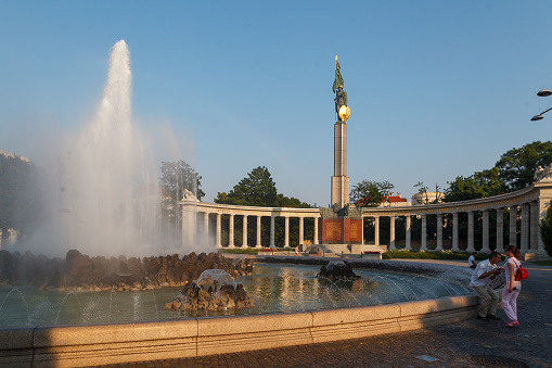 Vienna, Austria, - June, 20, 2013: The Red Army memorial with its fountain and soldier sculpture, Vienna, Austria