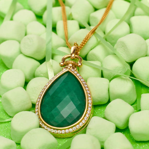 istock Necklace With Large Green Stone, Elegant Jewelry Accessory 1955866728