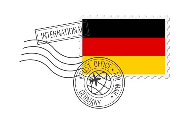 Vector illustration of Germany postage stamp. Postcard vector illustration with German national flag isolated on white background.