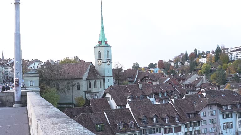 Majestic View Of Aare River, Nydeggkirche Church And Nydeggbrücke Bridge In Bern, Switzerland