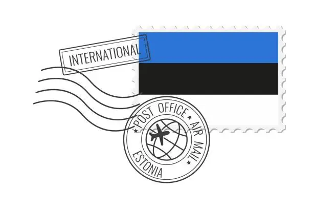 Vector illustration of Estonia postage stamp. Postcard vector illustration with national flag of Estonia isolated on white background.