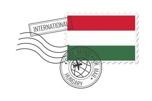 Vector illustration of Hungary postage stamp. Postcard vector illustration with Hungarian national flag isolated on white background.