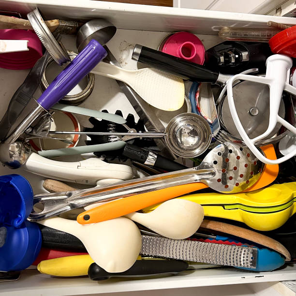 istock Top view of a disorganized kitchen drawer 1955918447