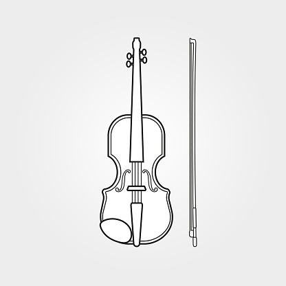 Violin with bow in linear style.