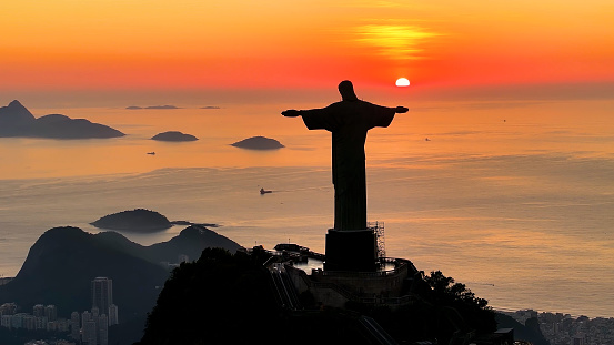 Christ The Redeemer In Rio De Janeiro Brazil. Corcovado Mountain. Sugarloaf Landscape. Rio De Janeiro Brazil. Viewpoint Scenery. Christ The Redeemer In Rio De Janeiro Brazil.