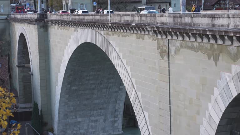 Close Up Nydeggbrücke Bridge On Aare River In Bern, Switzerland