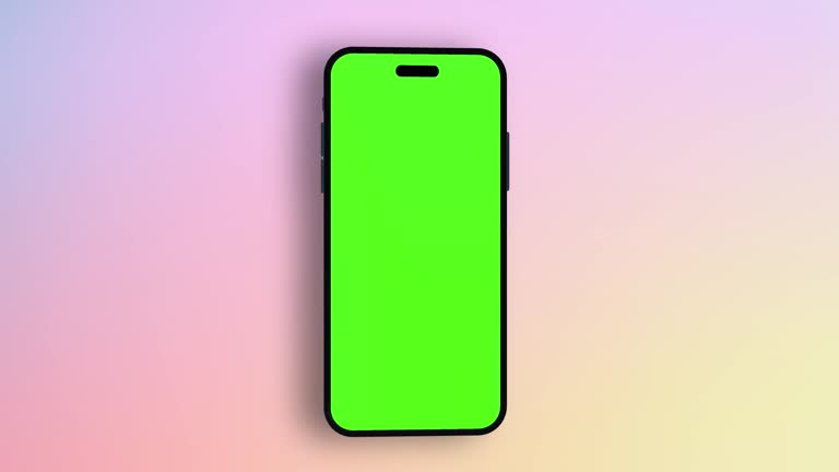 Mobile phone mock up 3d animation with green screen and multicolor background