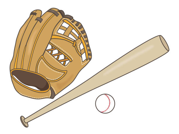 rękawica baseballowa, kij i piłka - baseballowa rękawiczka stock illustrations