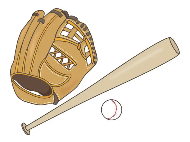 Vector illustration of baseball glove bat and ball