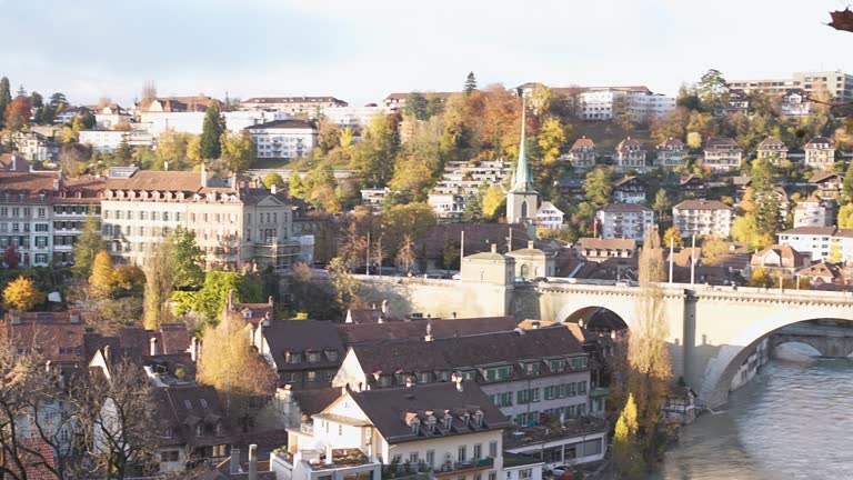 Beautiful Nydeggkirche Church And Nydeggbrücke Bridge In Bern, Switzerland