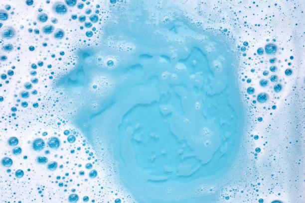 istock Blue water bubble. White soap foam 1956107222