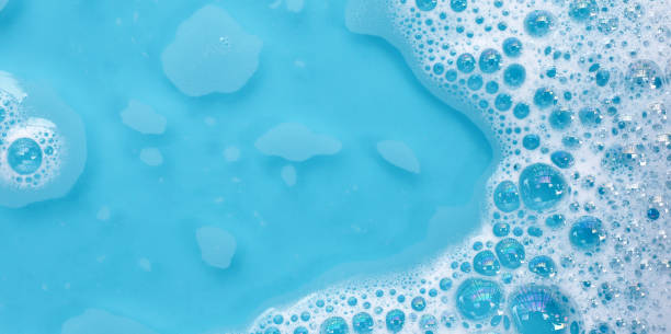 istock Blue water bubble. White soap foam 1956128618