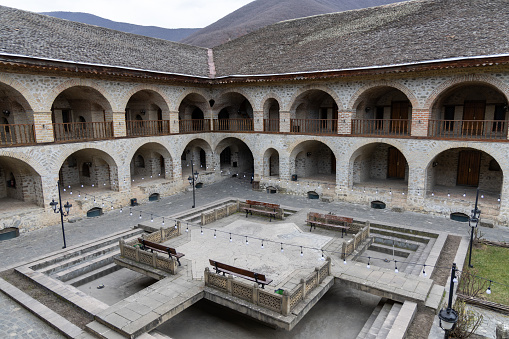 Sheki, Azerbaijan - January 3rd 2024: Shaki Caravanserai