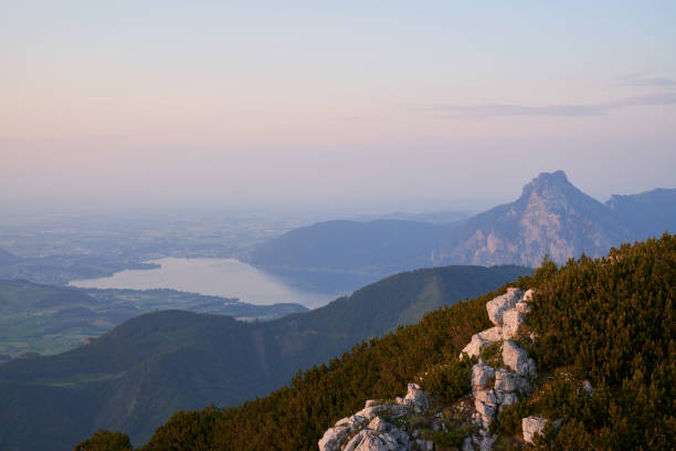 Incredible sunset in the mountains from the Feuerkogel peak, Ebensee, Austria