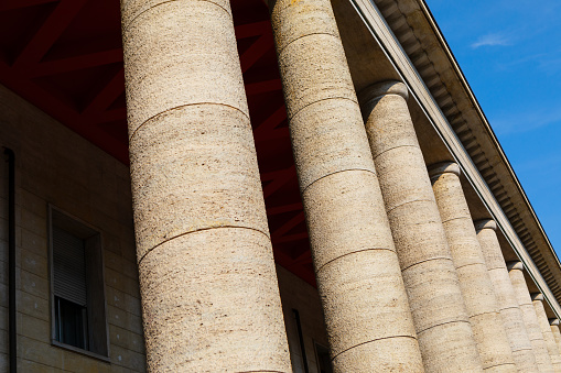 Pillars on the facade of the building of the European Parliament