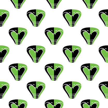 Vector seamless pattern of a black and green cobra snakes icon on a white background.