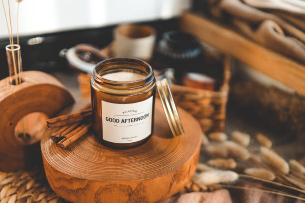 istock Burning candle in home interior, aesthetics 1956209880
