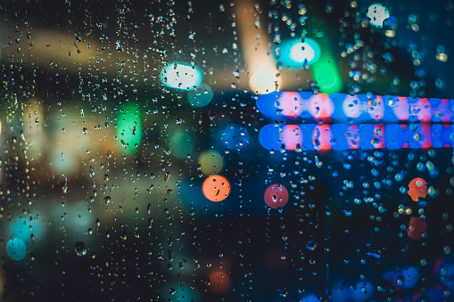 Raining outside bus