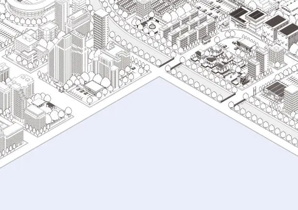 Vector illustration of Three-dimensional view of the townscape. Cityscape.