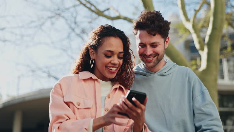 Selfie, peace sign and kiss with a couple on campus posing for a picture together as a college or university memory. Education, funny photography and woman student with her boyfriend outdoor to study