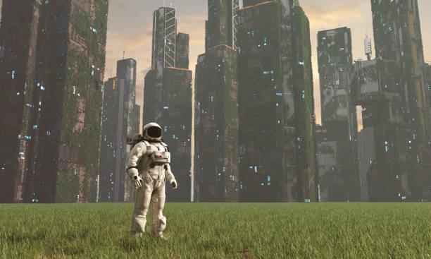 istock Astronaut at abandoned ancient civilization city 1956345764