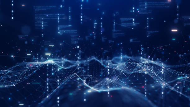 istock Digital information technology concept. Cybersecurity and protection system from online crime threats. Data Analytics or Data Science. Binary code polygons connected on dark blue background. 1956366823