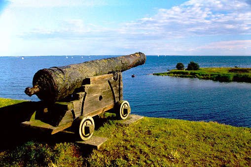 3D render of Old Pirate Cannons on a white background, 3d ramadan cannon gun