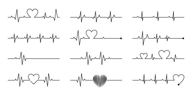 heart rhythm illustration with editable stroke heart rhythm illustration with editable stroke, cardiogram line illustration heartbeat line stock illustrations